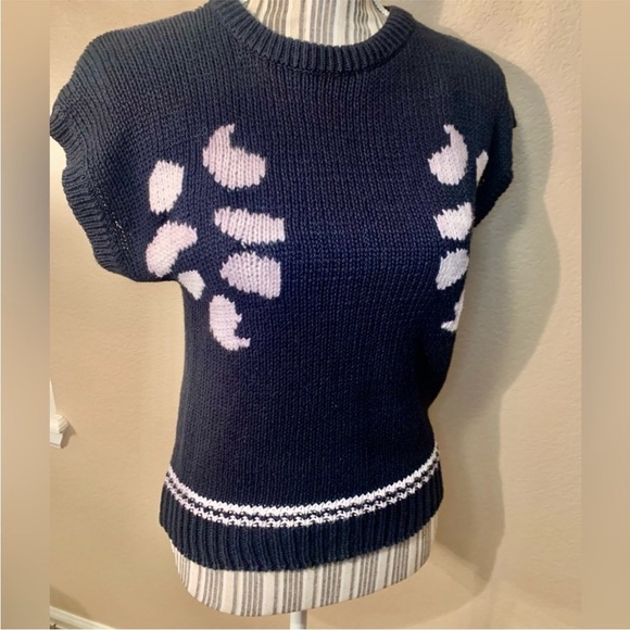 Laurente Rome Paris Sweater Large Black White Design Short-Sleeve Sweater Vest - Picture 2 of 15